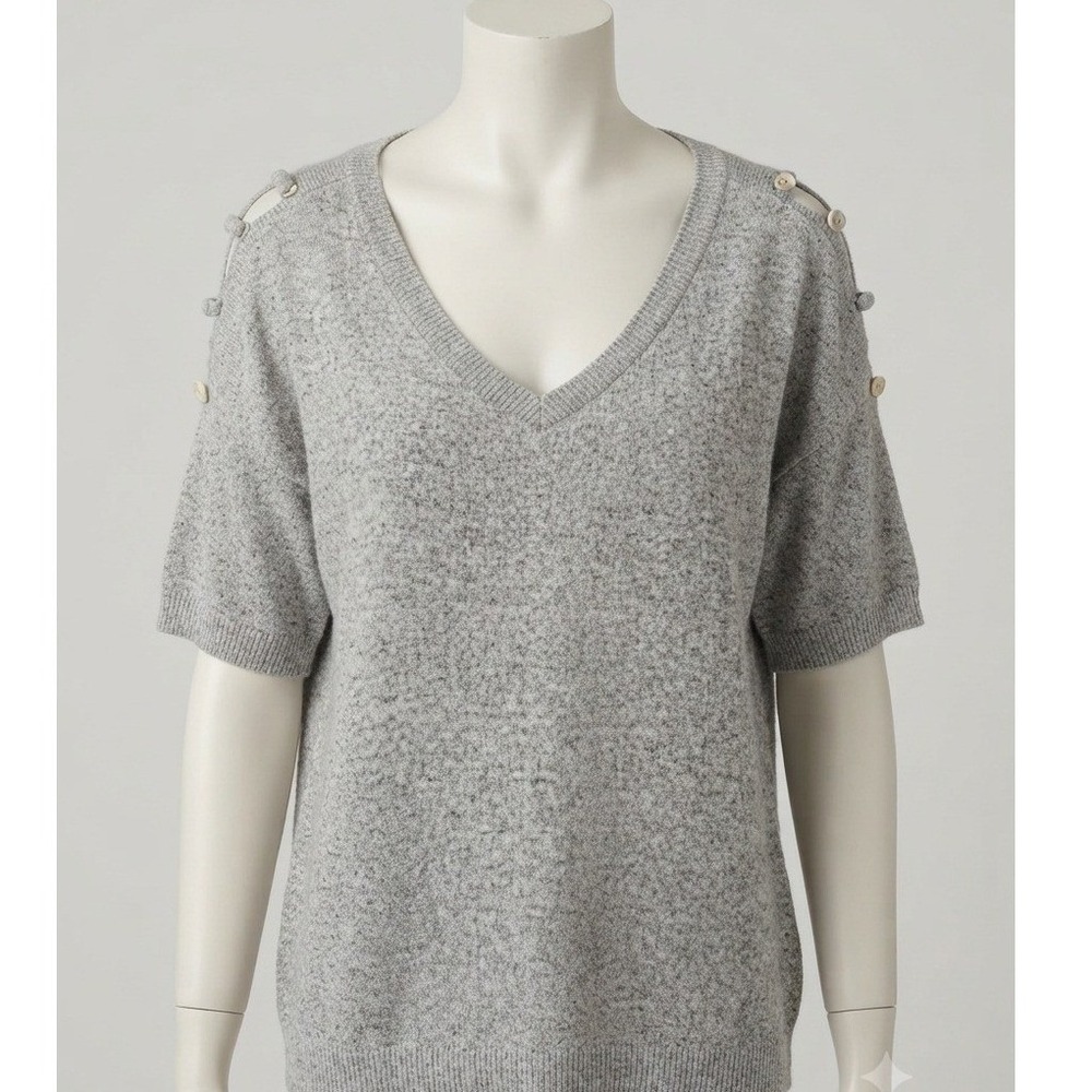 Perception Concept Grey Marl V-Neck Edgy Grommet Lace Up Shoulder Knit Top XL